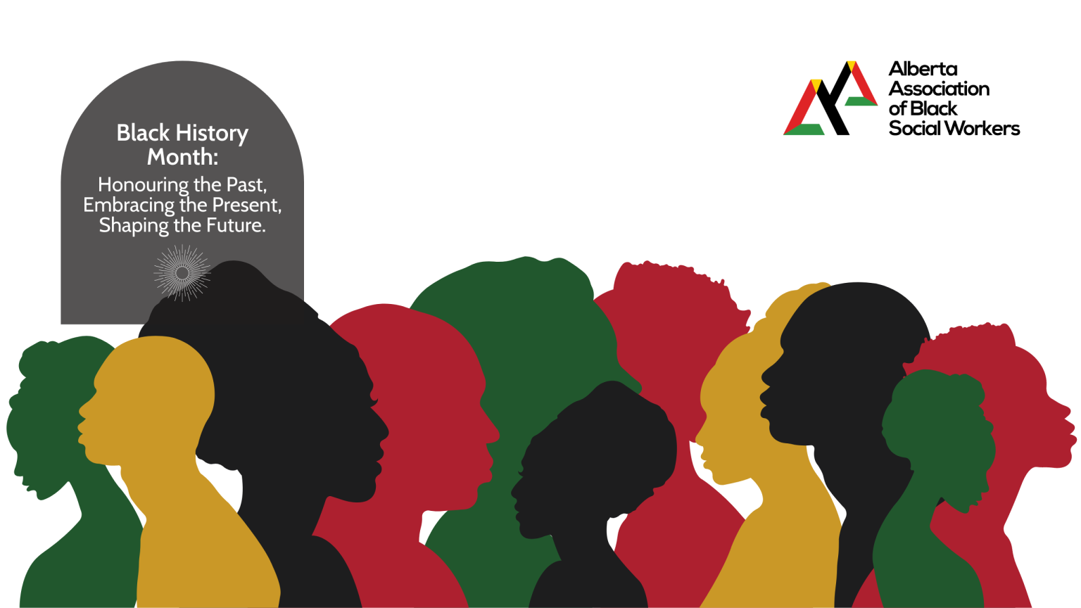 Black people graphic in colours of black history month, red, black, green and yellow.